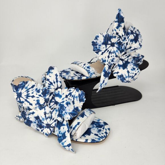 New Cecelia New York Womens Hibiscus Heeled Sandals Blue Tie Dye Leather Size 6 - Picture 2 of 4